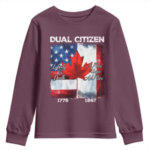 Funny Canadian American Youth Sweatshirt Dual Citizen Liberty Or Death A Mari Usque Ad Mare TS11 Maroon Print Your Wear