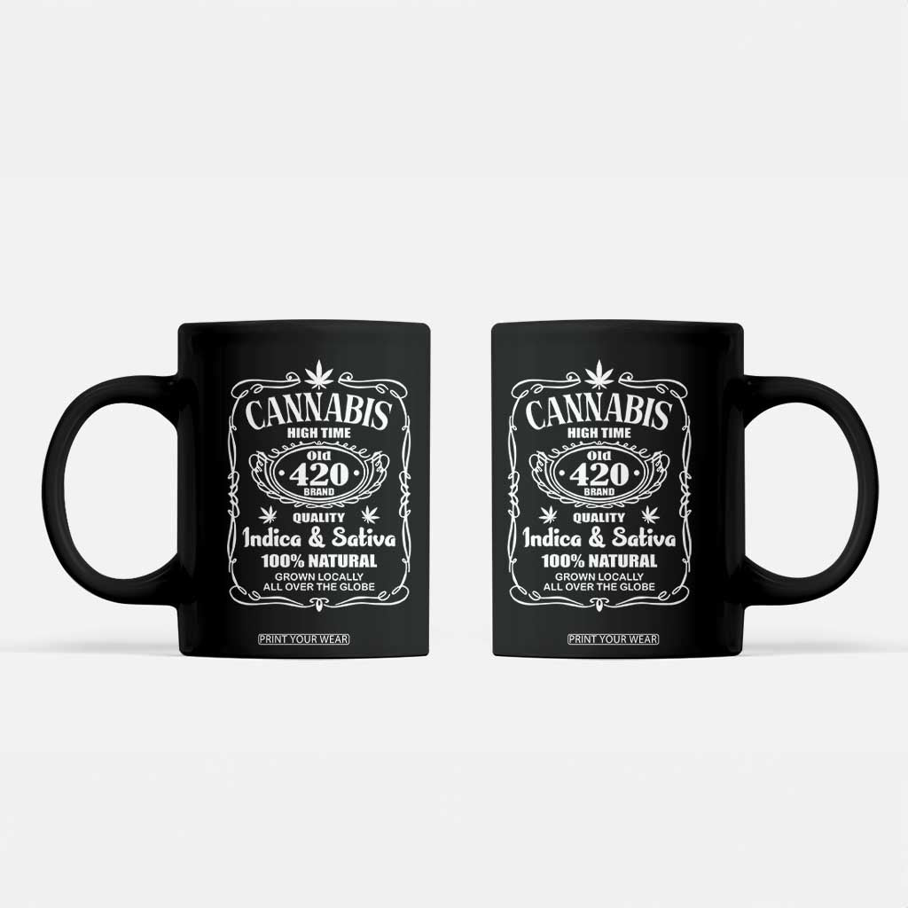 Funny Cannabis High Time Coffee Mug Old 420 Quality Indica & Sativa Weed TS02 Black Print Your Wear