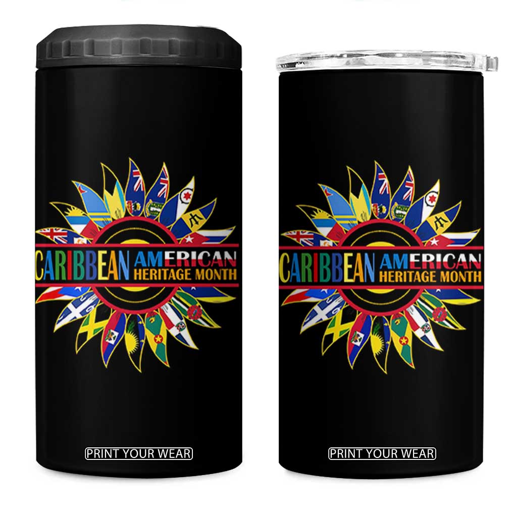 Funny Caribbean American Heritage Month 4 in 1 Can Cooler Tumbler Flower TS11 One Size: 16 oz Black Print Your Wear