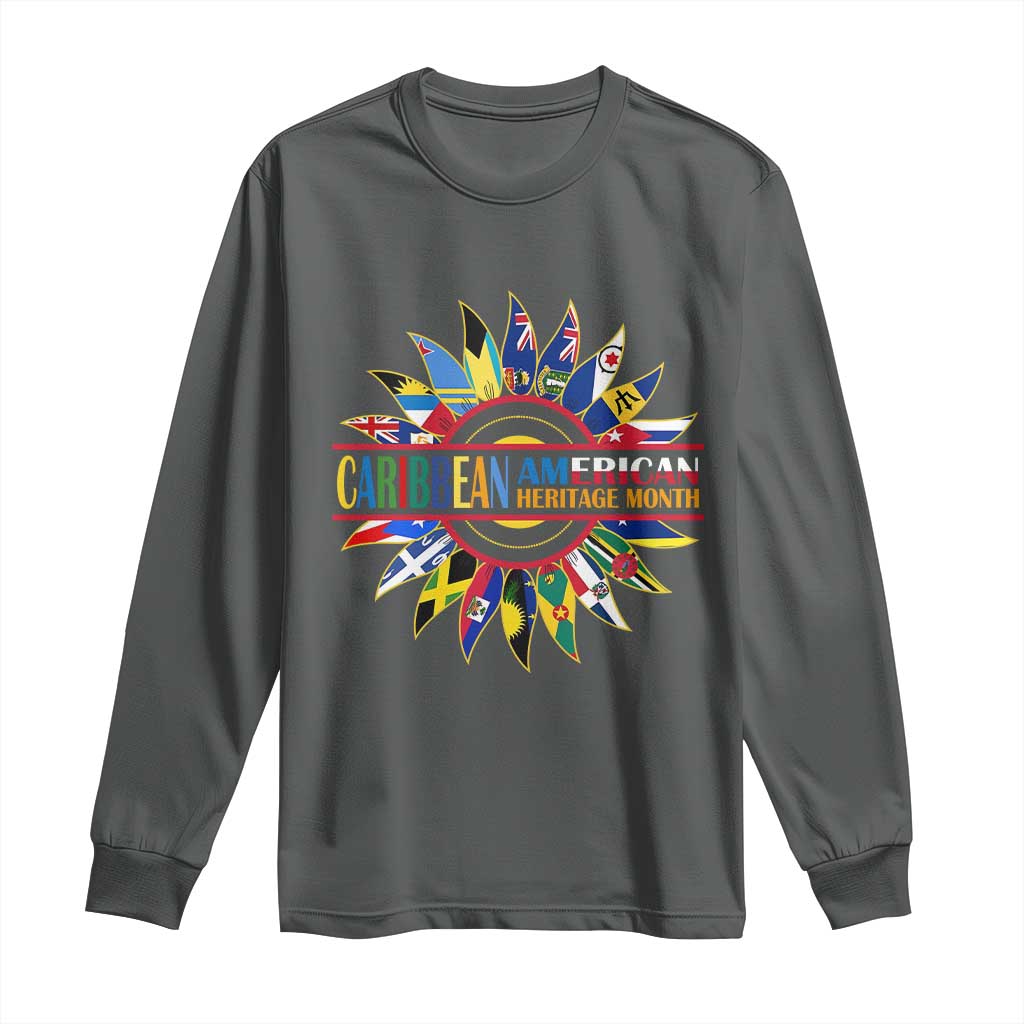 Funny Caribbean American Heritage Month Long Sleeve Shirt Flower TS11 Dark Heather Print Your Wear
