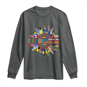 Funny Caribbean American Heritage Month Long Sleeve Shirt Flower TS11 Dark Heather Print Your Wear