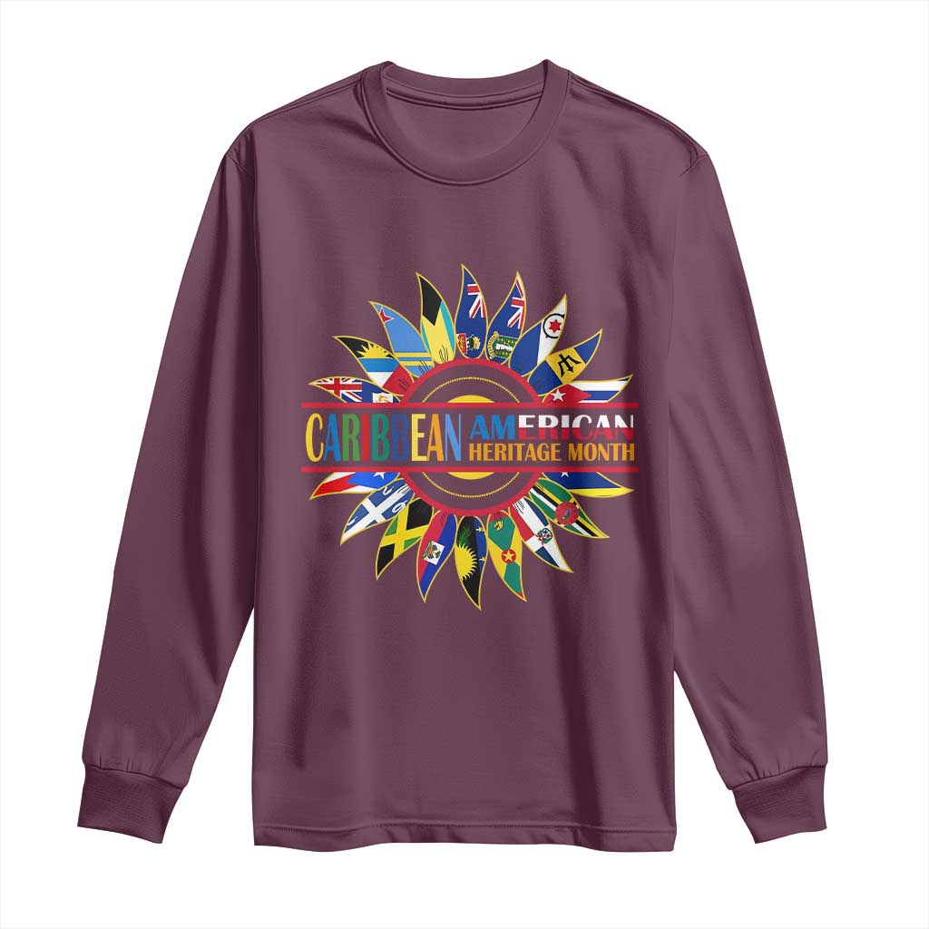 Funny Caribbean American Heritage Month Long Sleeve Shirt Flower TS11 Maroon Print Your Wear