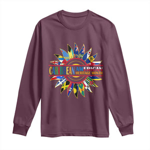 Funny Caribbean American Heritage Month Long Sleeve Shirt Flower TS11 Maroon Print Your Wear