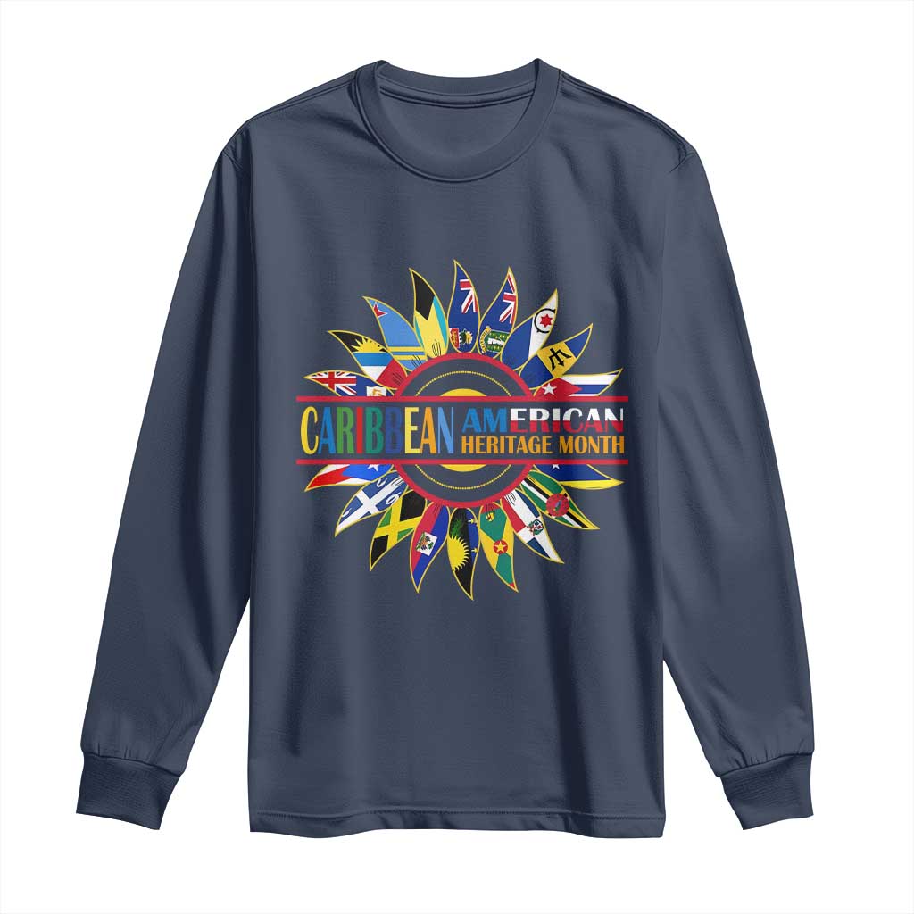 Funny Caribbean American Heritage Month Long Sleeve Shirt Flower TS11 Navy Print Your Wear