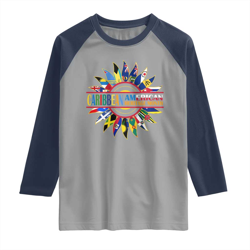 Funny Caribbean American Heritage Month Raglan Shirt Flower TS11 Sport Gray Navy Print Your Wear