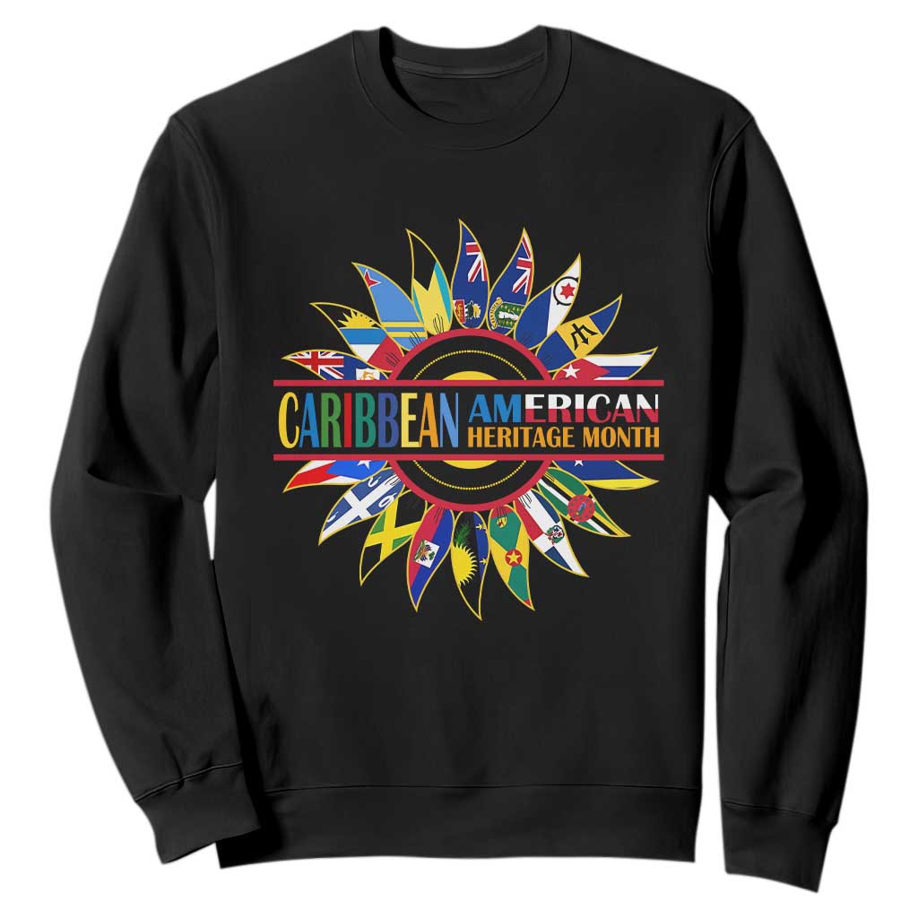 Funny Caribbean American Heritage Month Sweatshirt Flower TS11 Black Print Your Wear