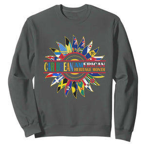 Funny Caribbean American Heritage Month Sweatshirt Flower TS11 Dark Heather Print Your Wear