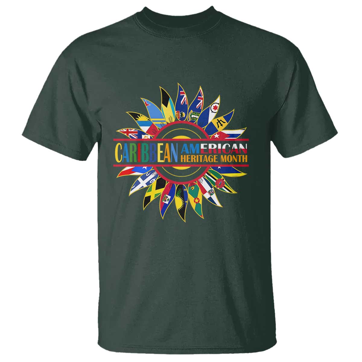 Funny Caribbean American Heritage Month T Shirt Flower TS11 Dark Forest Green Print Your Wear