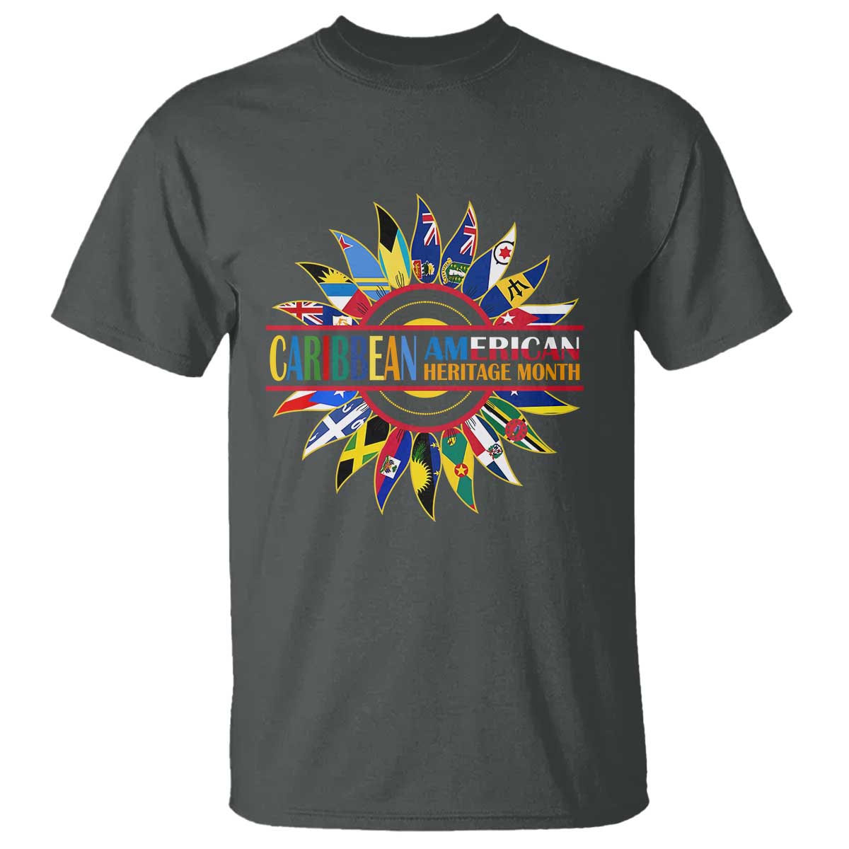 Funny Caribbean American Heritage Month T Shirt Flower TS11 Dark Heather Print Your Wear