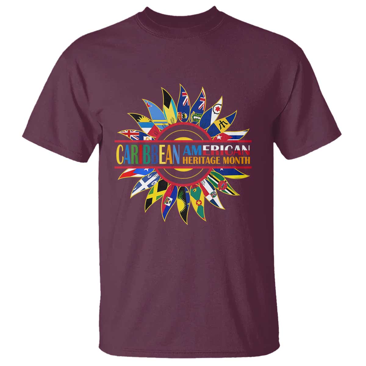 Funny Caribbean American Heritage Month T Shirt Flower TS11 Maroon Print Your Wear