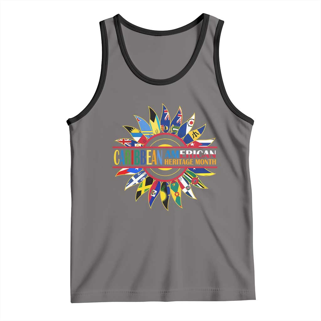 Funny Caribbean American Heritage Month Tank Top Flower TS11 Deep Heather Black Print Your Wear