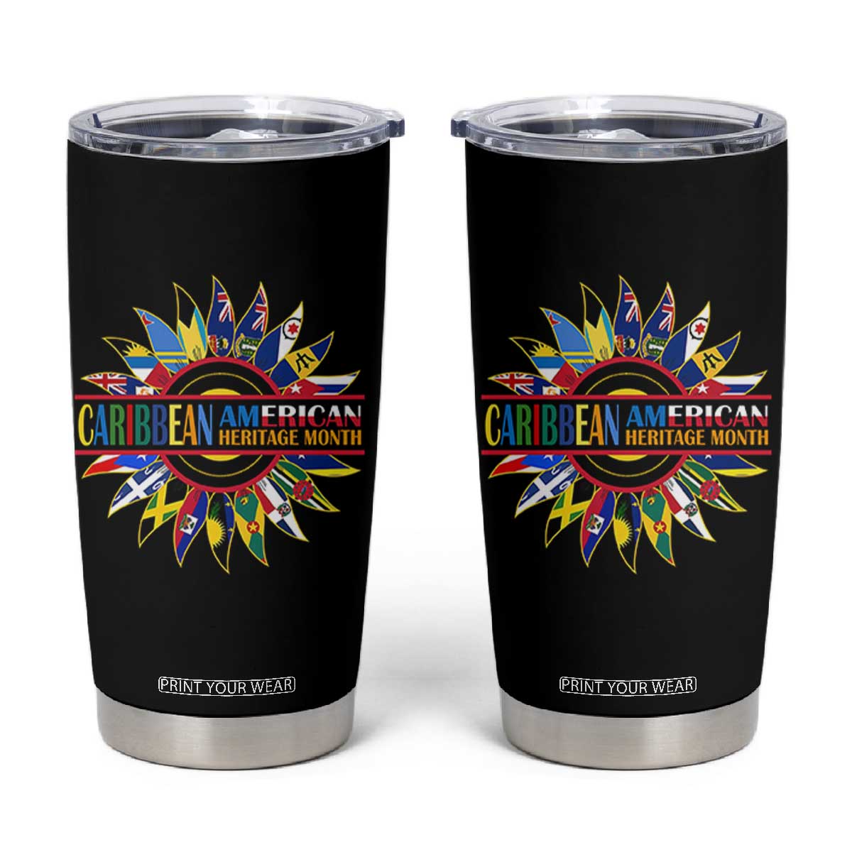 Funny Caribbean American Heritage Month Tumbler Cup Flower TS11 Black Print Your Wear