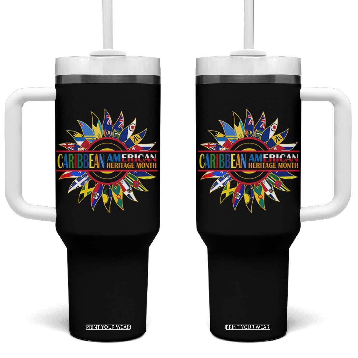 Funny Caribbean American Heritage Month Tumbler With Handle Flower TS11 One Size: 40 oz Black Print Your Wear