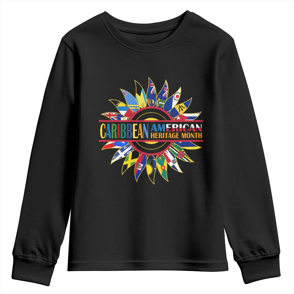 Funny Caribbean American Heritage Month Youth Sweatshirt Flower TS11 Black Print Your Wear