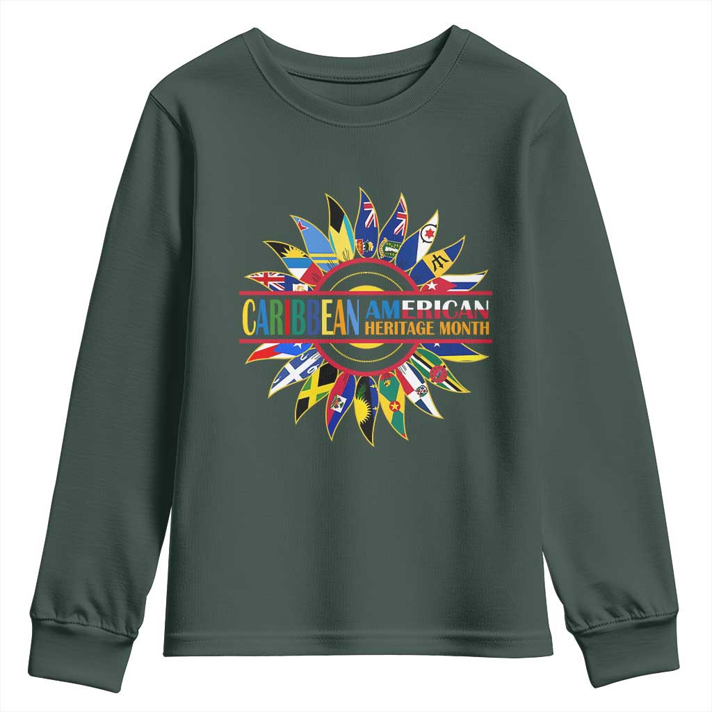 Funny Caribbean American Heritage Month Youth Sweatshirt Flower TS11 Dark Forest Green Print Your Wear