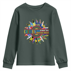 Funny Caribbean American Heritage Month Youth Sweatshirt Flower TS11 Dark Forest Green Print Your Wear