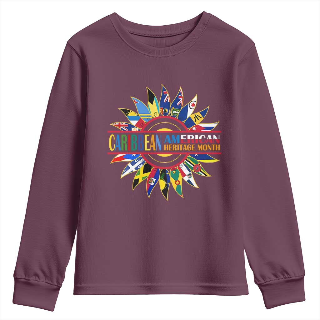 Funny Caribbean American Heritage Month Youth Sweatshirt Flower TS11 Maroon Print Your Wear