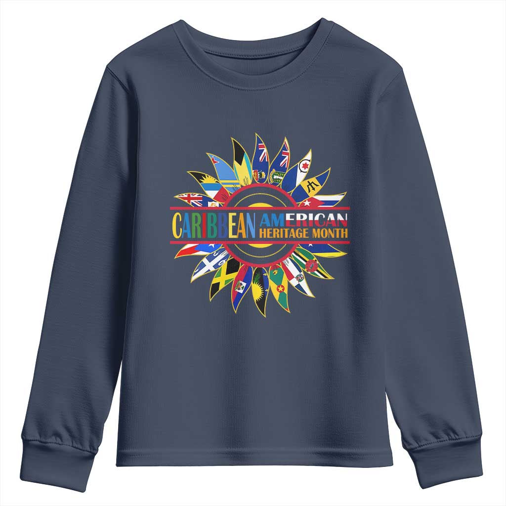 Funny Caribbean American Heritage Month Youth Sweatshirt Flower TS11 Navy Print Your Wear