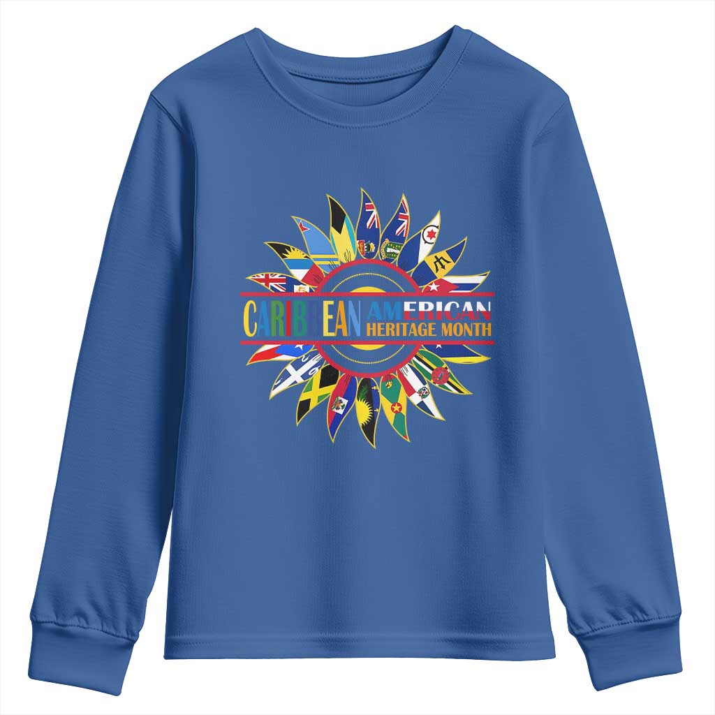 Funny Caribbean American Heritage Month Youth Sweatshirt Flower TS11 Royal Blue Print Your Wear