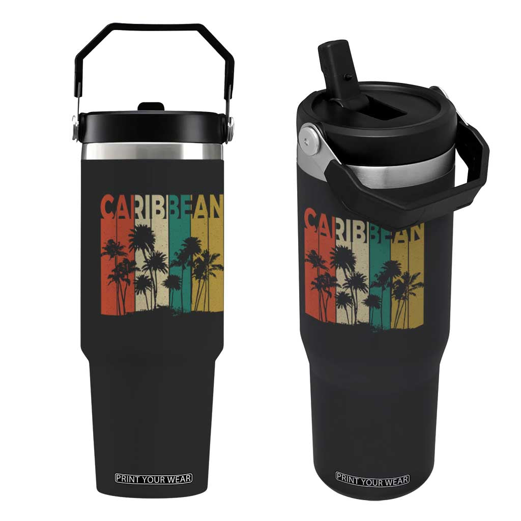 Funny Caribbean Vintage Palm Tree Sunset Summer Beach Vacation Flip Straw Tumbler TS11 One Size: 30 oz Black Print Your Wear