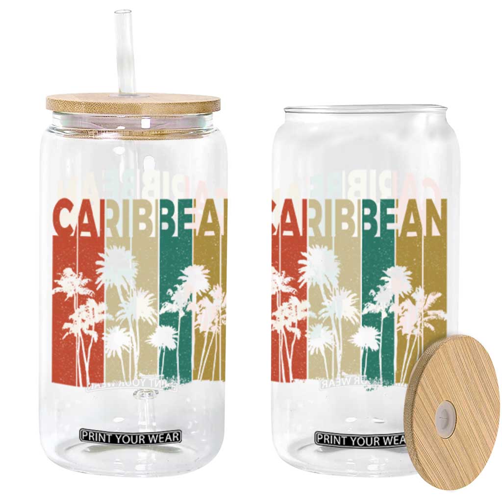 Funny Caribbean Vintage Palm Tree Sunset Summer Beach Vacation Glass Can TS11 Black Print Your Wear
