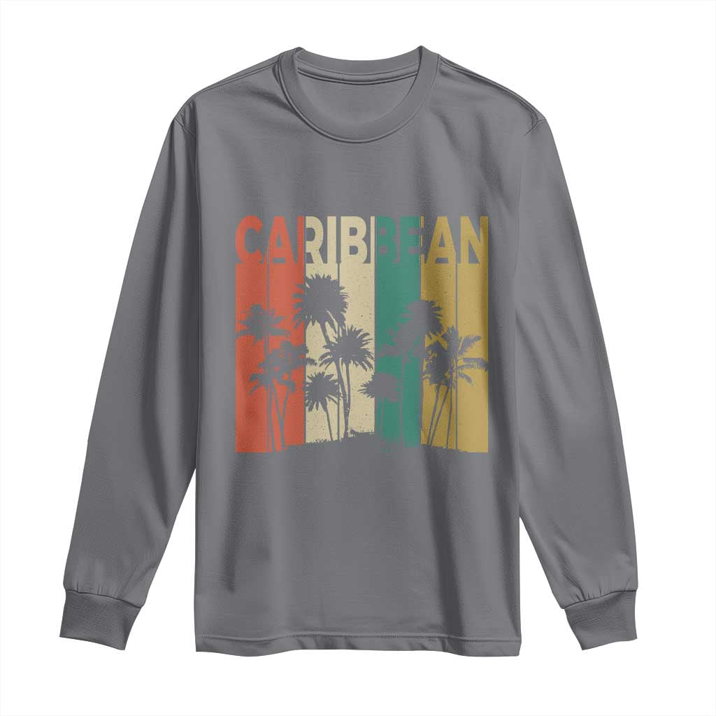Funny Caribbean Vintage Palm Tree Sunset Summer Beach Vacation Long Sleeve Shirt TS11 Charcoal Print Your Wear