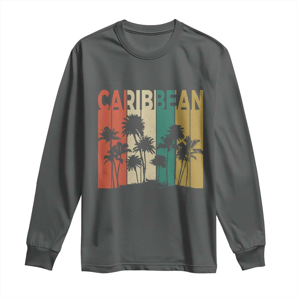 Funny Caribbean Vintage Palm Tree Sunset Summer Beach Vacation Long Sleeve Shirt TS11 Dark Heather Print Your Wear