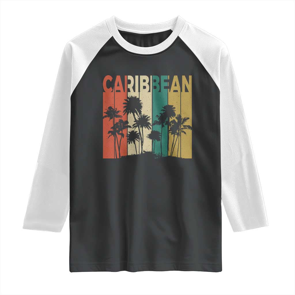 Funny Caribbean Vintage Palm Tree Sunset Summer Beach Vacation Raglan Shirt TS11 Black White Print Your Wear