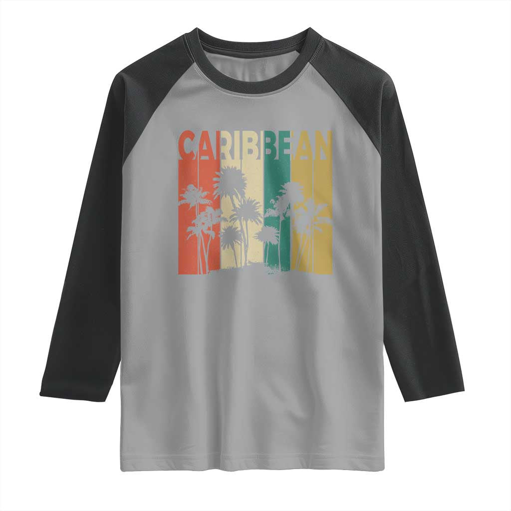 Funny Caribbean Vintage Palm Tree Sunset Summer Beach Vacation Raglan Shirt TS11 Sport Gray Black Print Your Wear