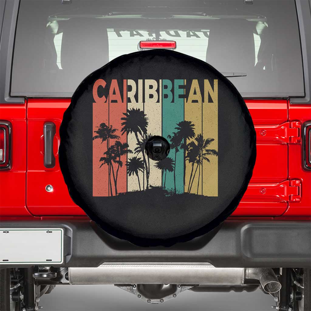 Funny Caribbean Vintage Palm Tree Sunset Summer Beach Vacation Spare Tire Cover TS11 Black Print Your Wear