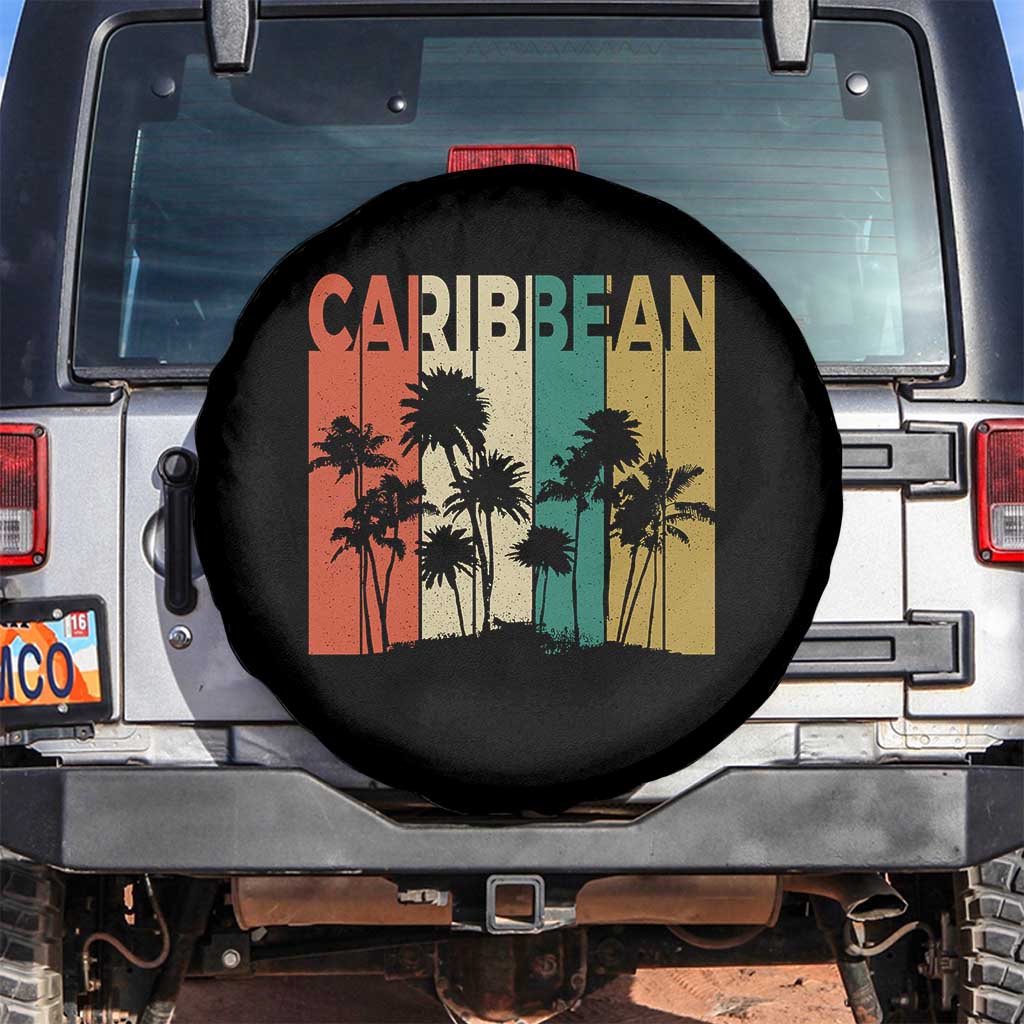 Funny Caribbean Vintage Palm Tree Sunset Summer Beach Vacation Spare Tire Cover TS11 No hole Black Print Your Wear