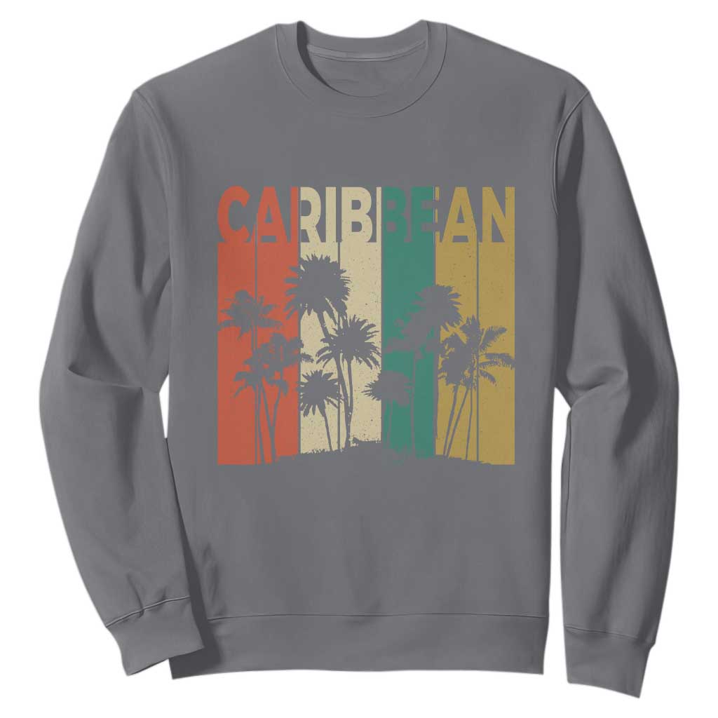 Funny Caribbean Vintage Palm Tree Sunset Summer Beach Vacation Sweatshirt TS11 Charcoal Print Your Wear