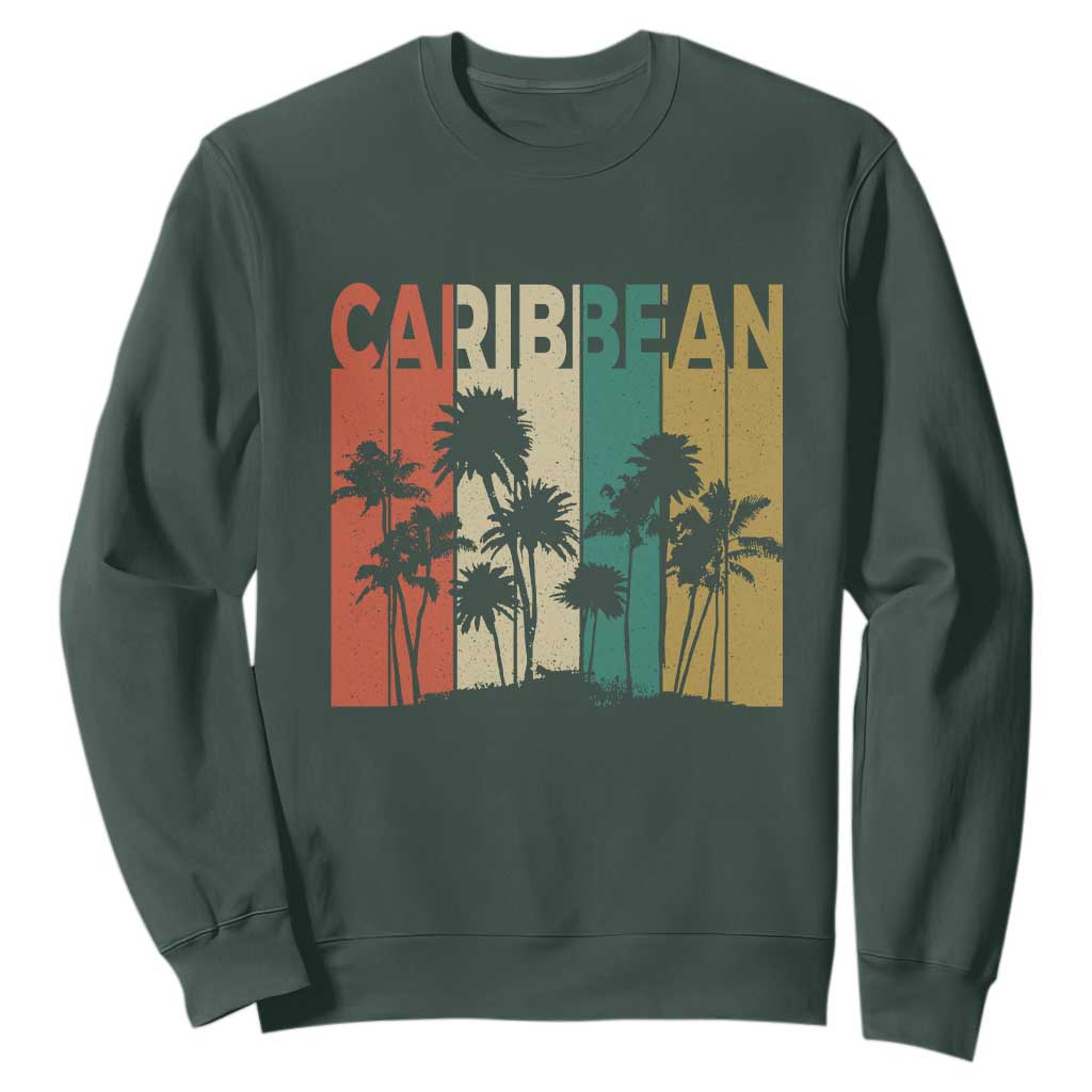 Funny Caribbean Vintage Palm Tree Sunset Summer Beach Vacation Sweatshirt TS11 Dark Forest Green Print Your Wear