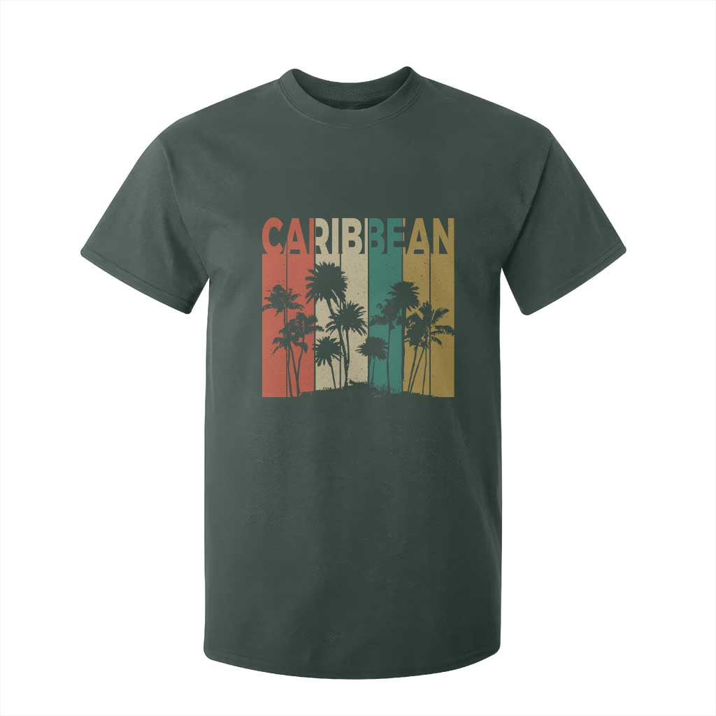 Funny Caribbean Vintage Palm Tree Sunset Summer Beach Vacation T Shirt For Kid TS11 Dark Forest Green Print Your Wear