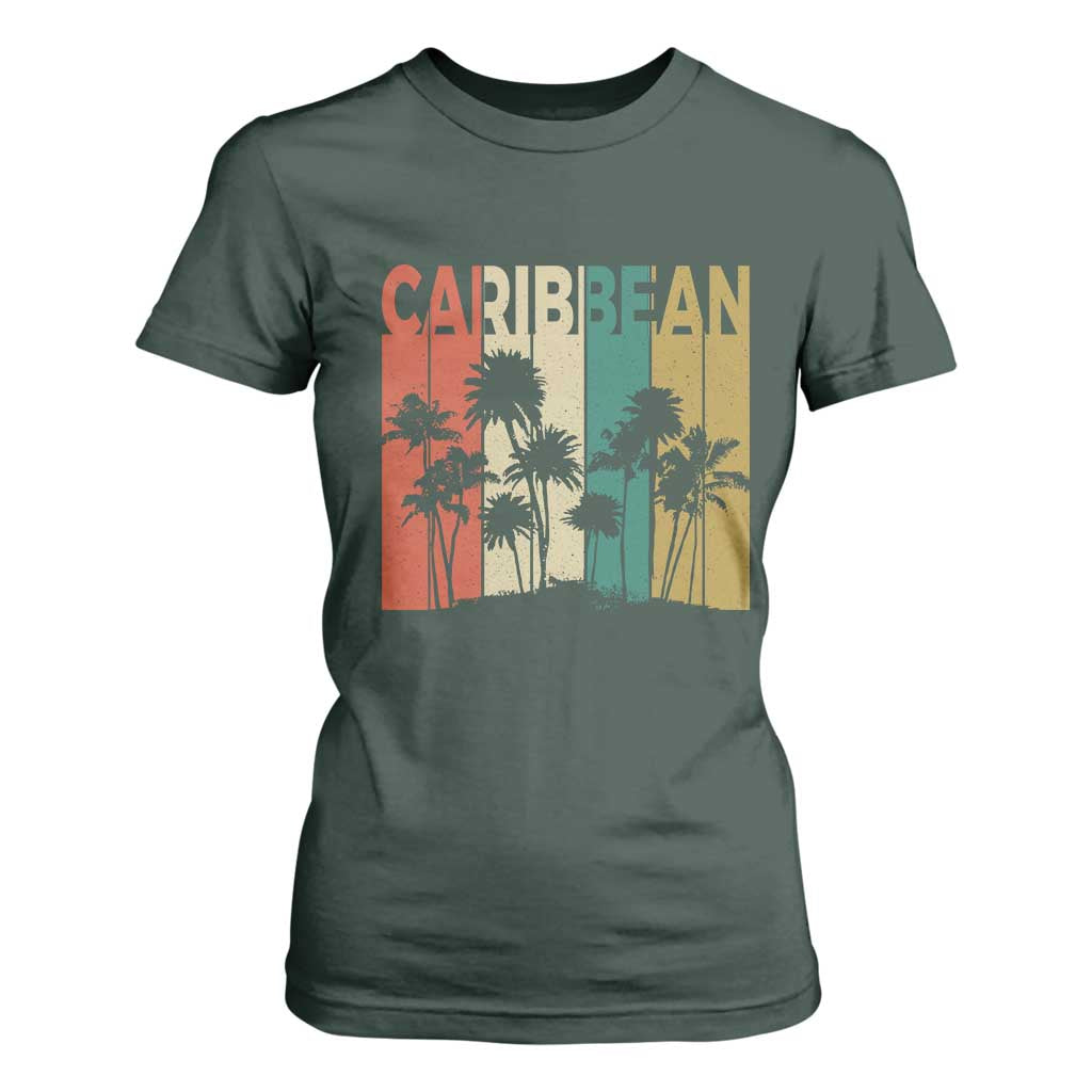 Funny Caribbean Vintage Palm Tree Sunset Summer Beach Vacation T Shirt For Women TS11 Dark Forest Green Print Your Wear