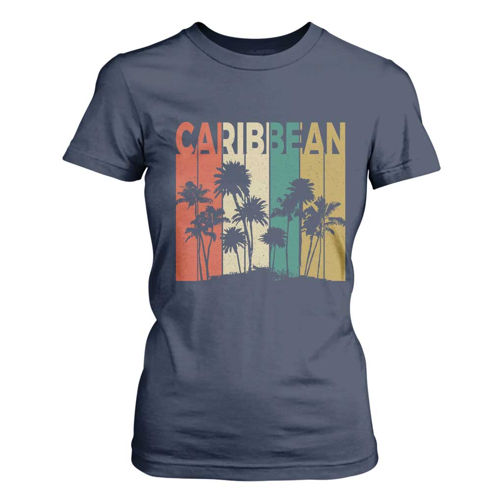 Funny Caribbean Vintage Palm Tree Sunset Summer Beach Vacation T Shirt For Women TS11 Navy Print Your Wear