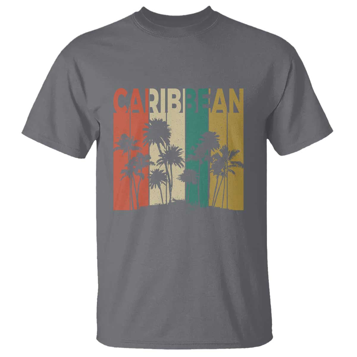Funny Caribbean Vintage Palm Tree Sunset Summer Beach Vacation T Shirt TS11 Charcoal Print Your Wear