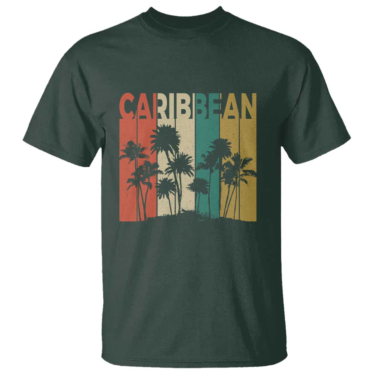 Funny Caribbean Vintage Palm Tree Sunset Summer Beach Vacation T Shirt TS11 Dark Forest Green Print Your Wear