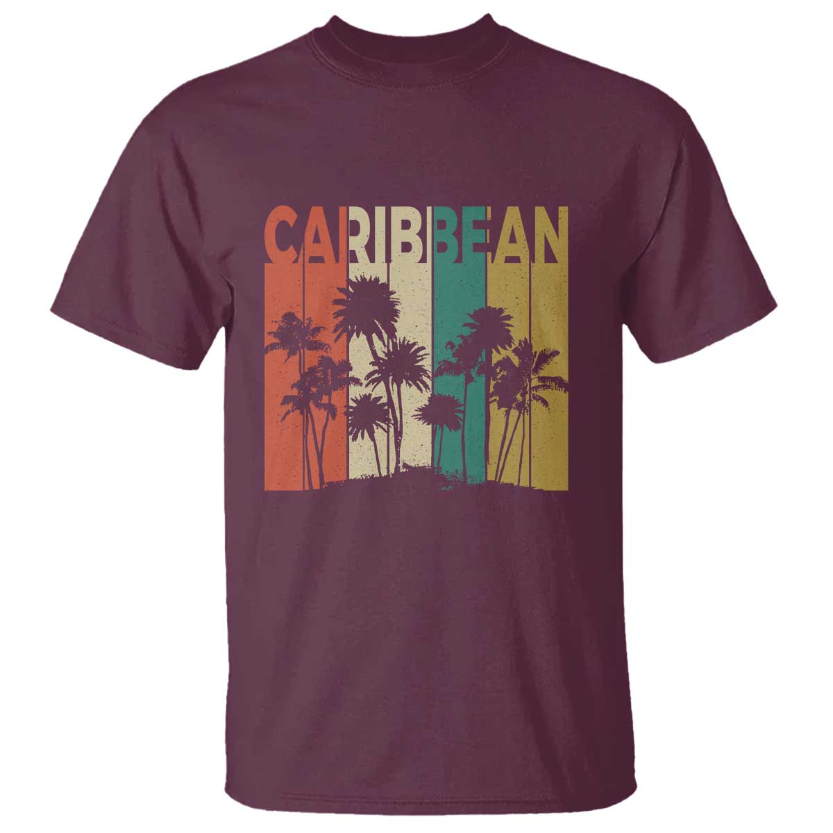 Funny Caribbean Vintage Palm Tree Sunset Summer Beach Vacation T Shirt TS11 Maroon Print Your Wear
