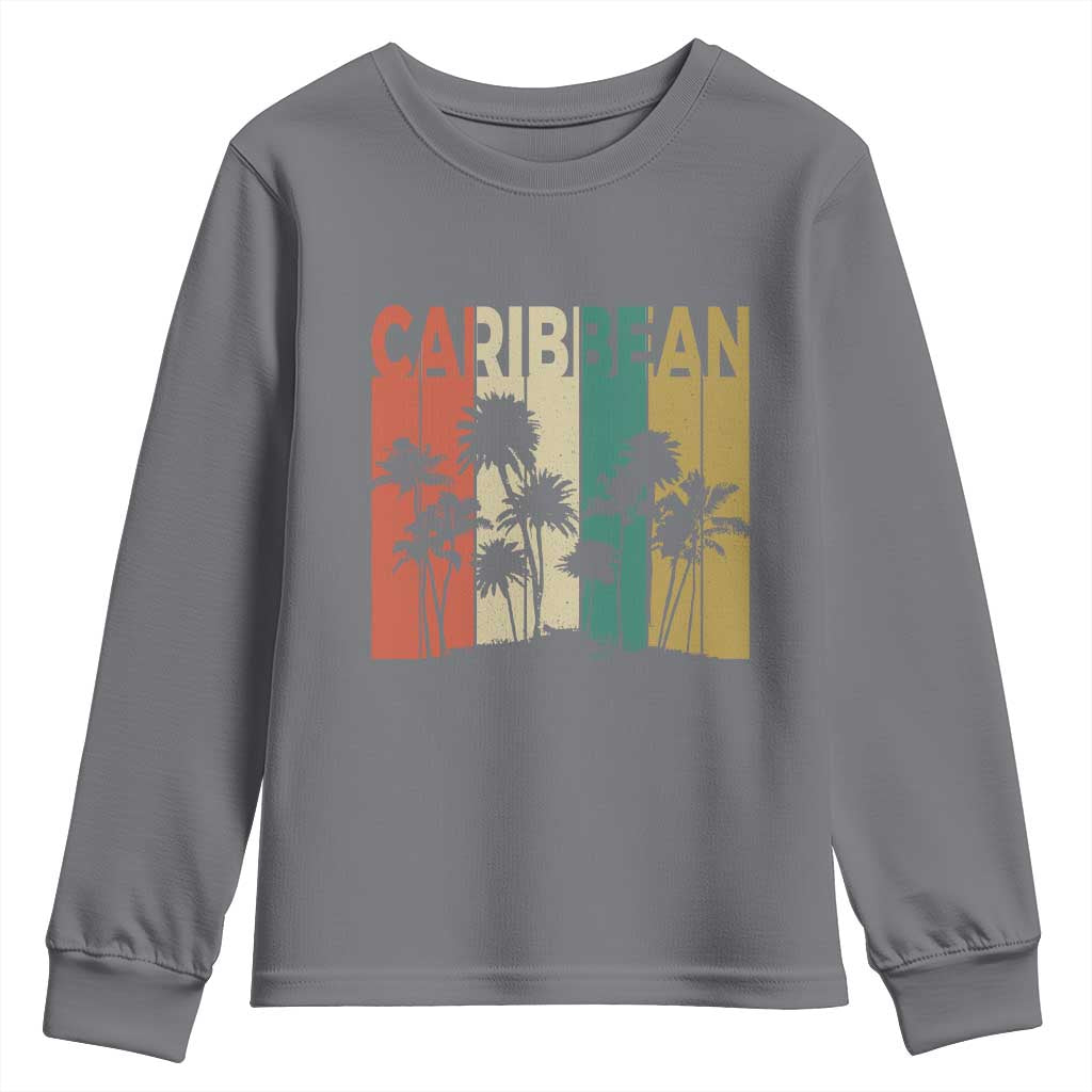 Funny Caribbean Vintage Palm Tree Sunset Summer Beach Vacation Youth Sweatshirt TS11 Charcoal Print Your Wear
