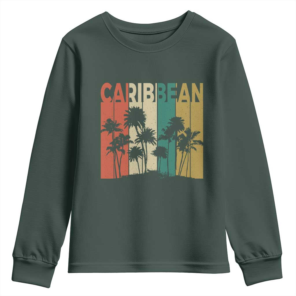 Funny Caribbean Vintage Palm Tree Sunset Summer Beach Vacation Youth Sweatshirt TS11 Dark Forest Green Print Your Wear