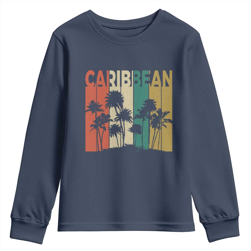 Funny Caribbean Vintage Palm Tree Sunset Summer Beach Vacation Youth Sweatshirt TS11 Navy Print Your Wear