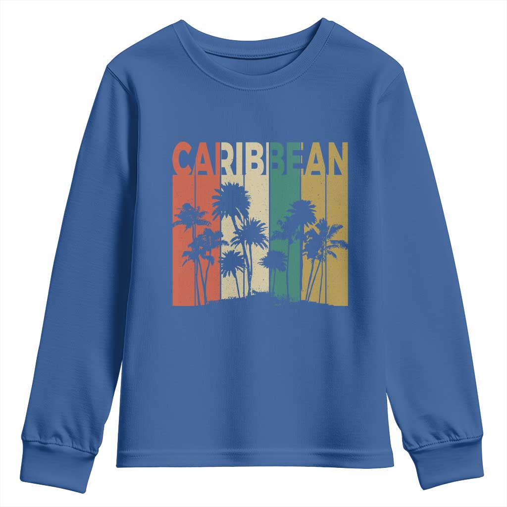 Funny Caribbean Vintage Palm Tree Sunset Summer Beach Vacation Youth Sweatshirt TS11 Royal Blue Print Your Wear