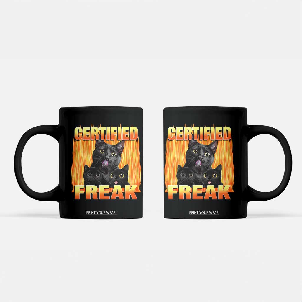 Funny Cat Meme Coffee Mug Certified Freak TS09 Black Print Your Wear