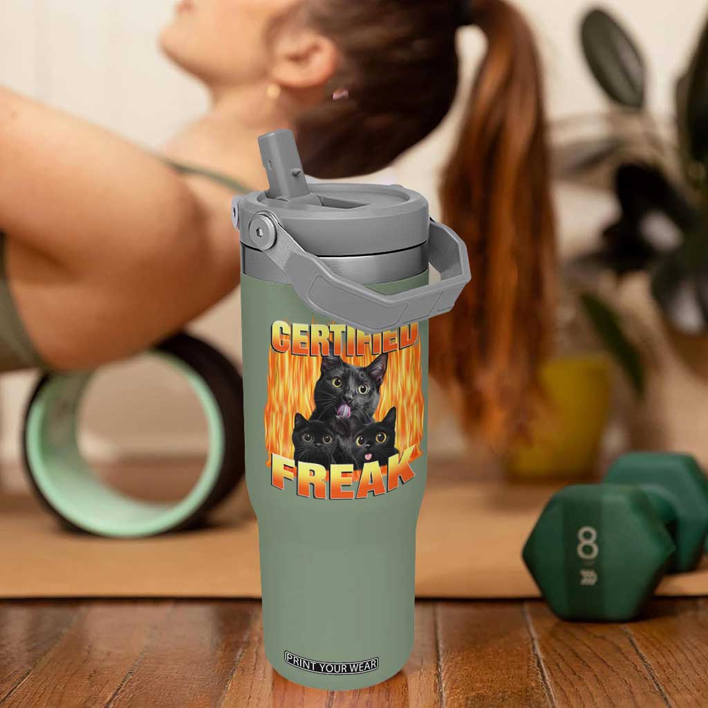 Funny Cat Meme Flip Straw Tumbler Certified Freak TS09 One Size: 30 oz Moss Green Print Your Wear