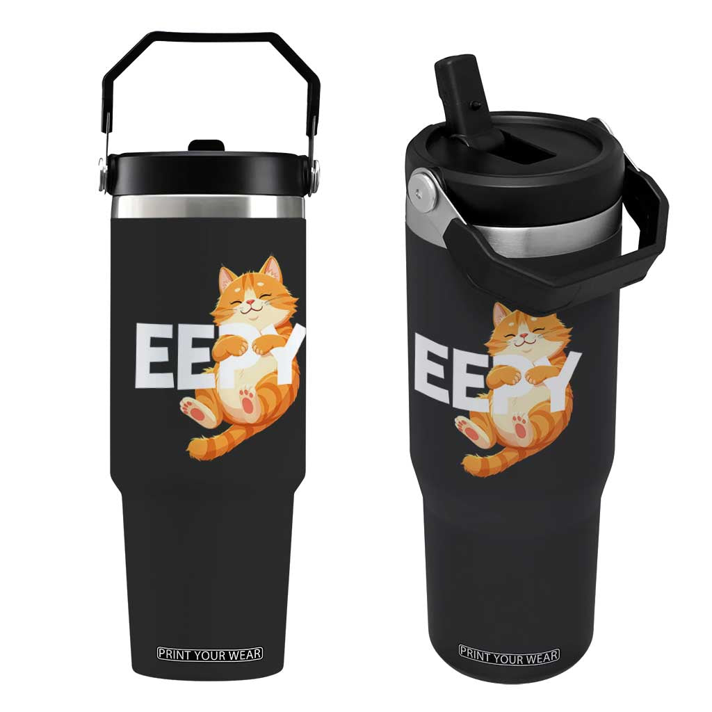 Funny Cat Meme Flip Straw Tumbler Eepy Cat Silly Sleepy Cat TS09 One Size: 30 oz Black Print Your Wear