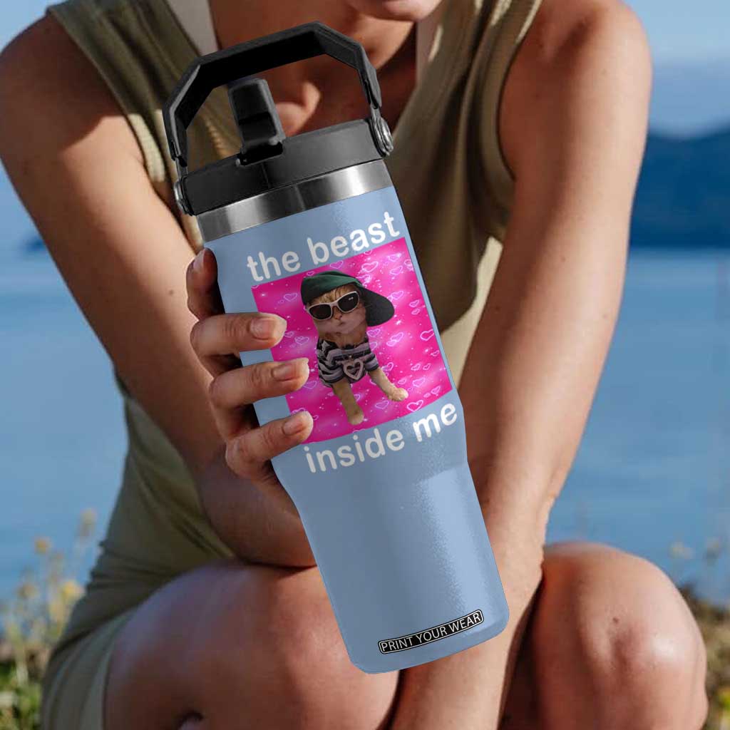 Funny Cat Meme Flip Straw Tumbler The Beast Inside Me TS09 One Size: 30 oz Light Blue Print Your Wear