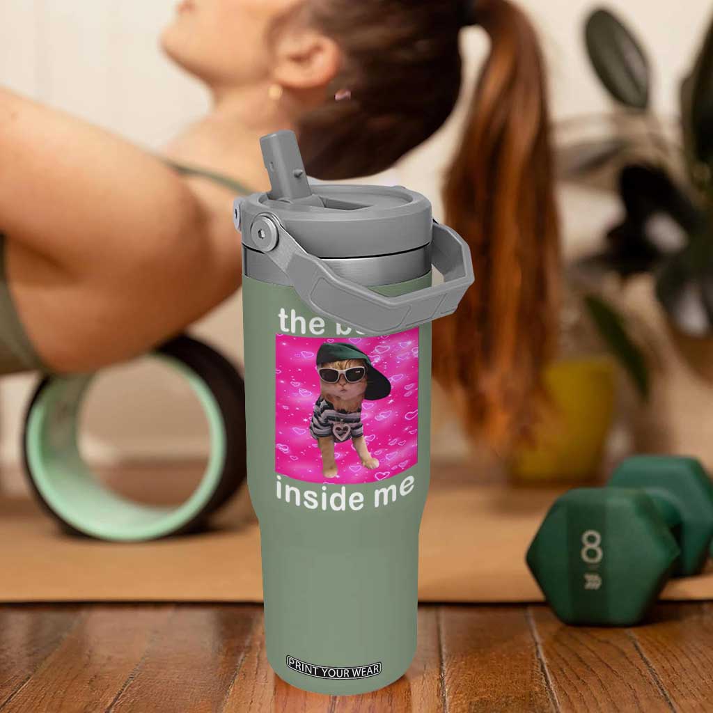 Funny Cat Meme Flip Straw Tumbler The Beast Inside Me TS09 One Size: 30 oz Moss Green Print Your Wear