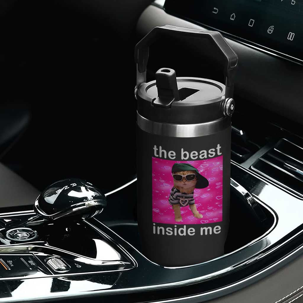 Funny Cat Meme Flip Straw Tumbler The Beast Inside Me TS09 Print Your Wear