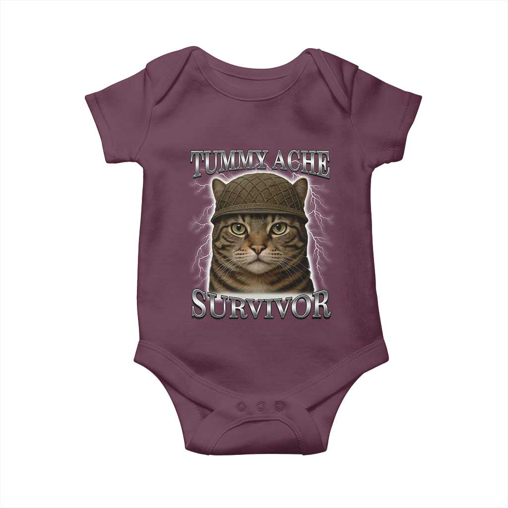 Funny Cat Meme Humor Baby Onesie Tummy Ache Survivor Lightning Cats Parody TS02 Maroon Print Your Wear